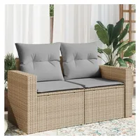 vidaXL Gartensofa mit Kissen 2-Sitzer Beige Poly Rattan