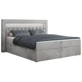 MKS Meble Boxspringbett 180x200 mit Led, Polsterbett 180x200 mit LED Kopfteil - Multipocket-Matratze H4 - Doppelbett mit Bettkasten Stauraumbett, GOLD-6 - 18... - Hellgrau