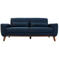 Design-Sofa 3 Plätze Stoff Blau Beine Nussbaum EKTOR