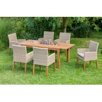 Merxx Ranzano Garten-Essgruppe 7-tlg. Ausziehtisch 90 x 200 cm beige inkl. Kissen