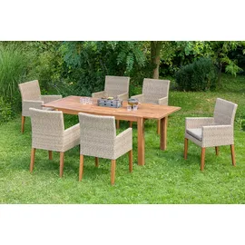 Merxx Ranzano Garten-Essgruppe 7-tlg. Ausziehtisch 90 x 200 cm beige inkl. Kissen