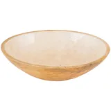 levandeo Schüssel 35cm Mango Holz Creme Perlmutt Emaille Schale Bowl Salatschüssel Deko - Braun