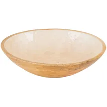 levandeo Schüssel 35cm Mango Holz Creme Perlmutt Emaille Schale Bowl Salatschüssel Deko - Braun