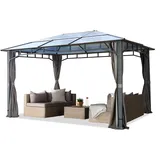 TOOLPORT Gartenpavillon 3x4 m wasserdicht ALU Deluxe Polycarbonat Dach ca. 8mm Pavillon 4 Seitenteile Partyzelt grau 9x9cm Profil