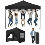 Aoxun Faltpavillon 3x3 wasserdicht stabil mit 4 Sandsäcke, Pop Up Pavillon Gartenpavillon Partyzelt faltbar Pavillion klappbar Anti-UV Inkl. Tasche mit Rollen für Garten, Innenhof,Hochzeiten, Schwarz