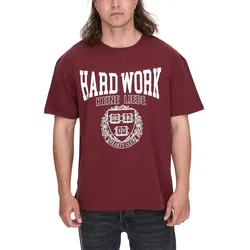 KEINE LIEBE Herren Baumwoll-Shirt mit Hard Work Schriftzug T-Shirt Rundhals-Shirt Kurzarm-Shirt KLTS1008 Rot/Weiß - M