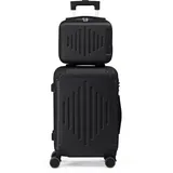 LALAHO Kofferset 2 teilig, Reisekoffer Set mit Kosmetikkoffer, Hartschalen Koffer Set aus ABS, Gepäckset mit Teleskopgriff, Handgepäck und Eckenschützern, Schwarz