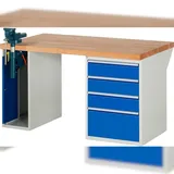 PROREGAL Werkbank Serie 7000 - Modell 7510 | HxBxT 84x150x90cm | 4x Schublade + 1x Schrank inkl. SchPROREGALbstock | Schubladenmaße 3x150 + 1x270mm