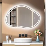 pesenxan Spiegel mit Beleuchtung Asymmetrischer, LED Badspiegel mit Touch-Schalter, 3 Lichtfarbe, Dimmbar, Badezimmerspiegel mit Beleuchtung 80x 53cm