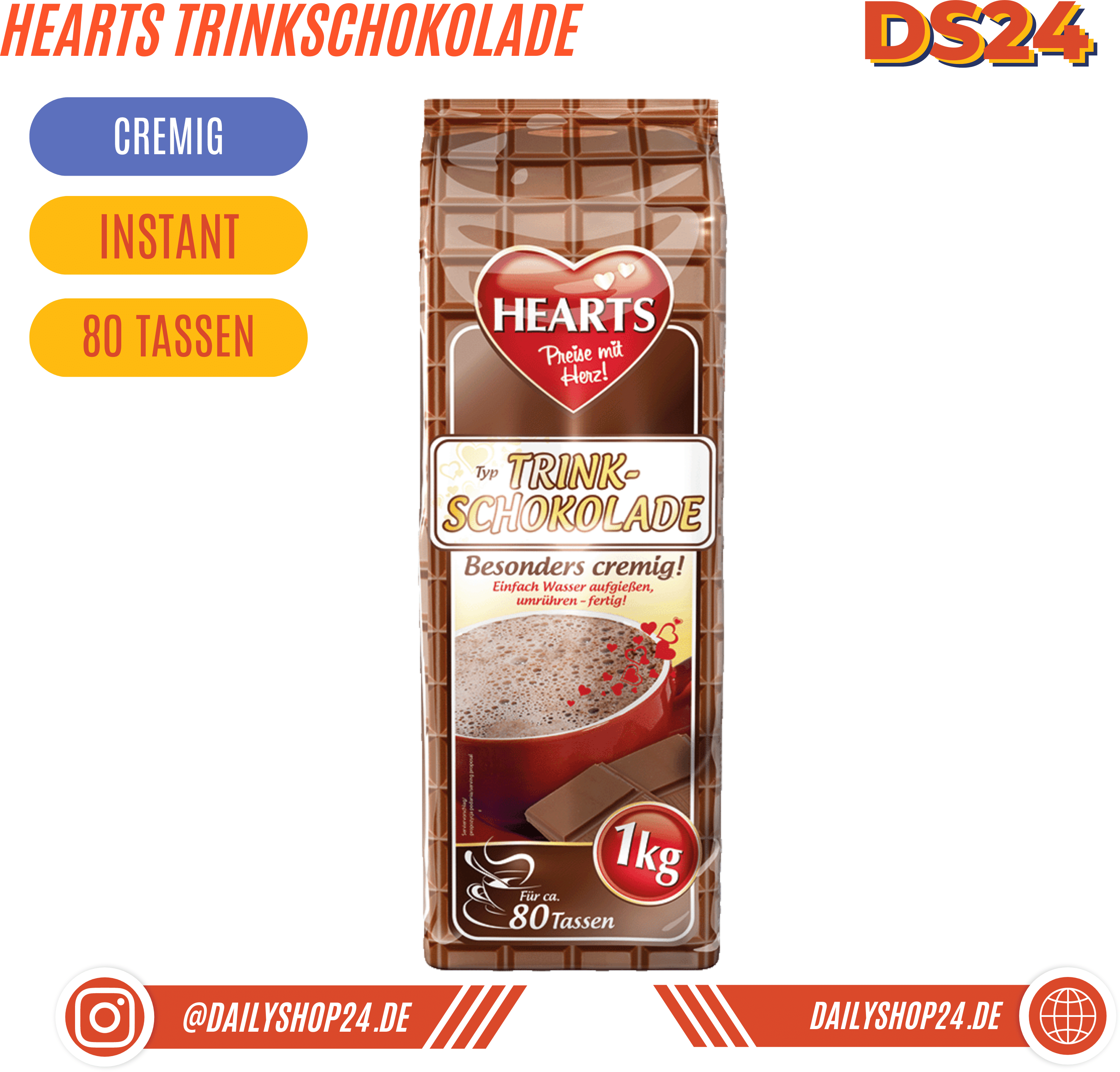 HEARTS Trinkschokolade - 1 Stück / Trinkschokolade