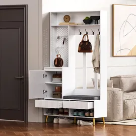 stilvora Garderoben-Set Sitzbank 100x35x180 cm Weiß