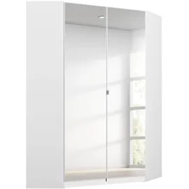 Rauch Möbel Nidda, Eckschrank mit 2 Spiegeltüren, Eckkleiderschrank Kleiderschrank Schrank mit Stauraum, Drehtürenschrank, 2-türig, Farbe Alpinweiß, 117x197x104cm