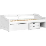 vidaXL Tagesbett, Gästebett mit 3 Schubladen, Sofabett Holzbett Latten-Design, Bettgestell Schlafsofa für Schlafzimmer Wohnzimmer, Weiß 90x200cm Massivholz Kiefer