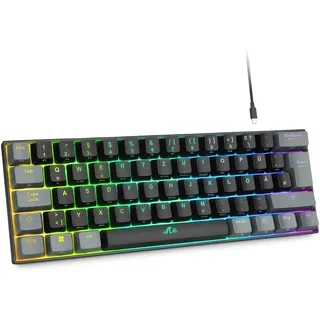 Rii Gaming Tastatur Mechanisch, 60% Mechanische Tastatur Kabellos, Tastatur RGB Beleuchtet mit Rote Schalter und N-Key Rollover für PC/Laptop/PS4/PS5, QWERTZ, Schwarz Grau (Bluetooth/2.4G/Kabel)