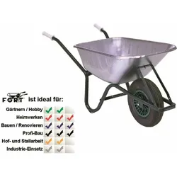 Bauschubkarre 90 Liter, verzinkte Tiefmulde,
