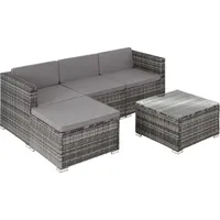 Tectake Lignano Rattan Lounge 5-tlg. Grau