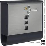 monzana Briefkasten Schwarz-Silber inkl. Zeitungsfach