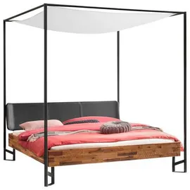 Hasena Himmelbett, Anthrazit, Braun, Akazie, Holz, Akazie, massiv, Höhe ca. 22 cm, 140x200 cm, gepolstertes Kopfteil, in verschiedenen Größen erhältlich, Schlafzimmer, Betten, Einzelbetten