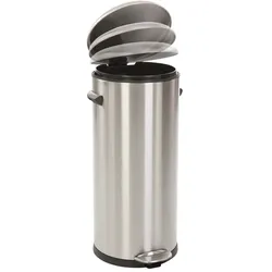PROREGAL Retro Treteimer mit markanten Griffen und Kugelkappe | 30 Liter, HxØ 68,5x29,2cm | Kunststoff-Inneneimer | Silber