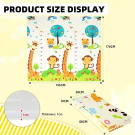 CCLIFE Krabbelmatte Spielmatte Baby Schadstofffrei 196x176x1cm Faltbar Spielunterlage Spielteppich Groß Rutschfest Beidseitig Tragbar Wasserdicht ... - Bunt