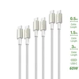 4smarts USB-C auf USB-C Kabel Premium Cord 60W 3er Set 0,5m+1,5m+3m