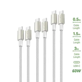 4smarts USB-C auf USB-C Kabel Premium Cord 60W 3er Set 0,5m+1,5m+3m