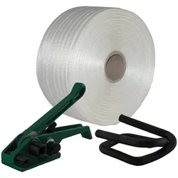 KK Verpackungen 19 mm Textil gewebt Umreifung Set Umreifungsband Bandspanner Metallklemmen