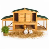 Mucola Tierhaus Hasenstall Holz Freilauf Freigehege Kaninchenstall Hasenkäfig, Mehrere Boxen, 2 Rampen, 2 Schubladen braun