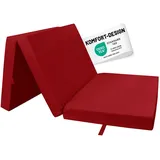 RelaxXL Klappmatratze Junior 190x60x7cm Rot | Faltmatratze mit Tragegriff | Schlafmatte Schaumstoff 7 cm | Gästematratze 3-teilig | Bezug waschbar | Öko Tex 100 | Baumwoll-Polyestermix