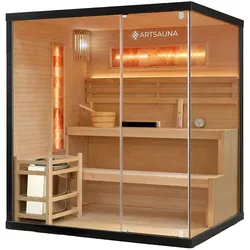 Artsauna Saunakabine Vantaa 175 mit Salzstein - Indoor Sauna für 4 Personen, 8 kW Ofen, Glasfront