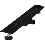 luxebath Duschrinne 60 cm 2in1, befliesbar extra flach, Edelstahl, Schwarz,