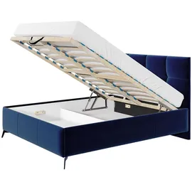 Mirjan24 Polsterbett Genua, Bett mit Bettkasten, Polsterkopfteil, Gasdruckfeder und Metallfüße (Farbe: Fresh 01, Größe: 140x200 cm, - Beige