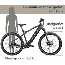 Agon Alpha E Bike Mountainbike Herren oder Damen 170 - 190 cm Pedelec 27,5 Zoll dunkelgrau