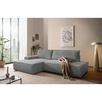 OTTO home Ecksofa SHERWOOD Cord Schlafsofa in L-Form offen (275cm), Schlaffunktion und Bettkasten, Kedernaht, hoher Sitz- & Liegekomfort grau