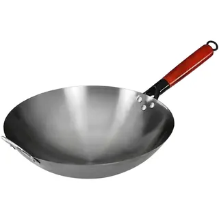 Milageto Wokpfanne, Eisen-Wok, Kochwok, Kochen mit Holzgriff, Induktionsherd, Kochen, Universal-Gas-Rundboden-Rührpfanne, 32cm