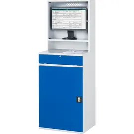 Rau Computer-Schrank Stahl 650x520x1770mm blau mit 1 Flügeltür und Monitorgehäuse