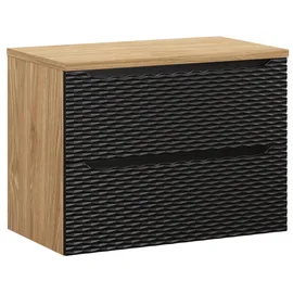 Badplaats Waschbeckenunterschrank Ocean 2 Schubladen 80 x 59 cm Schwarz Matt/Eiche