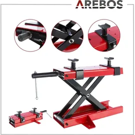 Arebos Motorradheber, Motorrad Hebebühne, Wagenheber, 500kg, Rot, Spindelantrieb, 95 bis 375 mm Höhenverstellbar