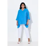 Ulla Popken Tunika Tunika Zipfelsaum A-Linie V-Ausschnitt 3/4-Arm blau 42/44