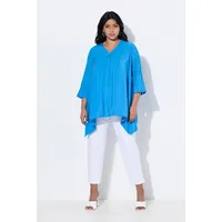 Ulla Popken Tunika Tunika Zipfelsaum A-Linie V-Ausschnitt 3/4-Arm blau 42/44