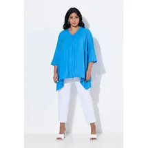 Ulla Popken Tunika Tunika Zipfelsaum A-Linie V-Ausschnitt 3/4-Arm blau 42/44