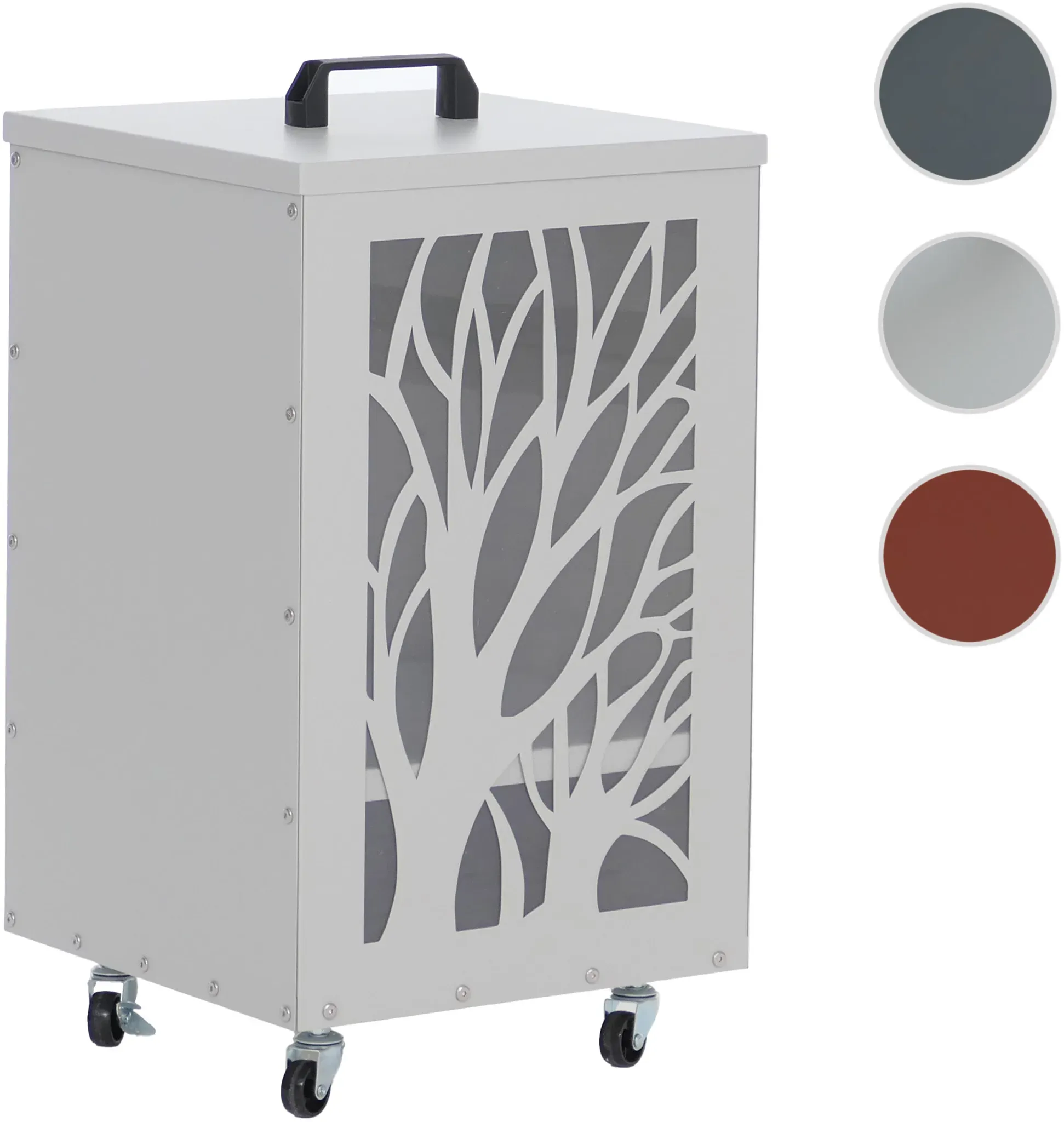 Pelletbehälter HWC-Q30 Bäume, Pelletbox Aufbewahrungsbox für z.B. Tierfutter, Rollen Füße 64x36x36cm ~ weiß-hellgrau