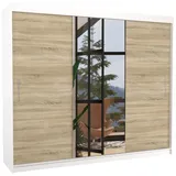 MOEBLO Schiebetürenschrank Lurio 250 (mit Spiegel, Moderner Kleiderschrank 3-türig, mit Kleiderstange & Regalfächern, langlebige Laminatplatte, Schrank Garderobe Schiebtüren Schlafzimmer - Wohnzimmerschrank mit Spiegel) (BxHxT):250 x 215 x 58 cm weiß