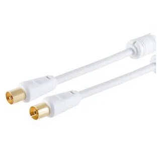 S-Conn Antennenkabel 80403, vergoldet, 2,5m, SAT-Anschlusskabel, IEC Stecker / IEC Buchse, weiß