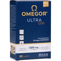 OMEGOR ULTRA 1200 – Nahrungsergänzungsmittel mit 1200 mg Omega 3 – Grundlegend für Herz, Geist und Sehvermögen – Reines Fischöl – Maximale Konzentration an Omega 3 – 60 Kapseln