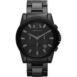 Armani Exchange Uhr für Männer , QuarzChronographenwerk, 45mm schwarzes Edelstahlgehäuse mit Edelstahlarmband, AX2093