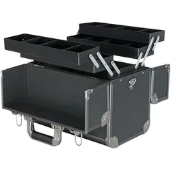 HMF 14902-02 Alu Werkzeugkoffer leer, Angelkoffer, individuelle Trennwände, 36,5 x 35 x 22 cm, Schwarz