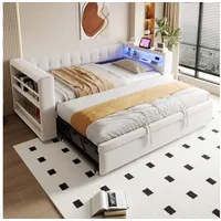 Odikalo Schlafsofa Schlafcouch 90x190 mit LED & Steckdose beige
