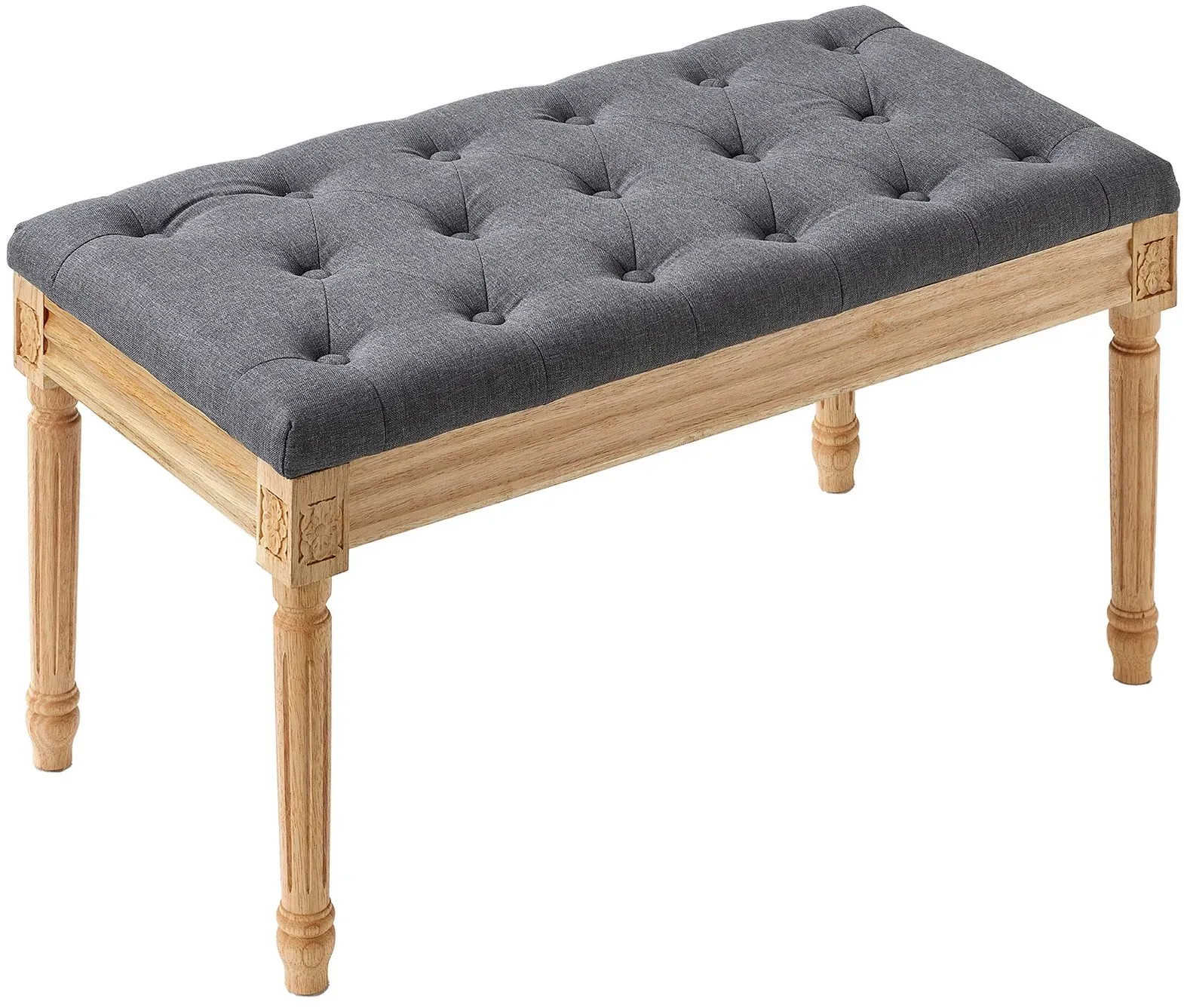 VEVOR Polsterbank Schminktisch 80 x 40 x 48 cm, Rechteckige Schminkbank, Beinen aus Gummibaumholz, Bettbank, Flurbank, Hockerbank Eingangsbank für Esszimmer, Wohnzimmer, Schlafzimmer, Flur, Grau