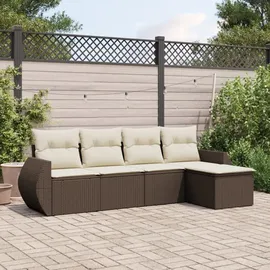 vidaXL 5-tlg. Garten-Sofagarnitur mit Kissen Braun Poly Rattan